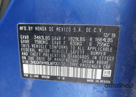 2020 Honda Fit Lx from USA, damaged, VIN 3HGGK5H48LM700137